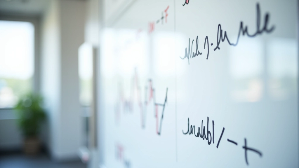 Wirtschaftliche Indikatoren auf Whiteboard, Diagramme und Formeln, Analyseprozess